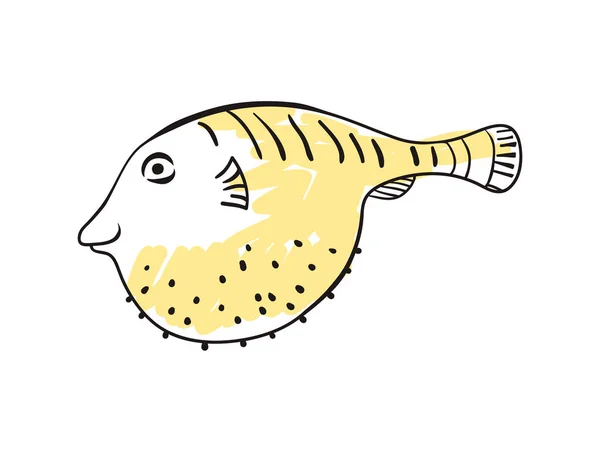 Peces marinos dibujado a mano icono — Vector de stock