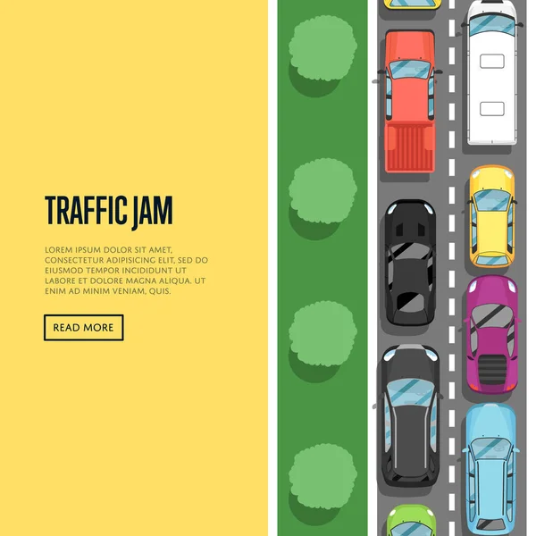 繁忙时间的交通堵塞，海报风格扁平 — 图库矢量图片