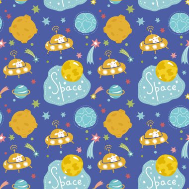 Derin Uzay Çizgi Filmi Vektörü Kusursuz Desen