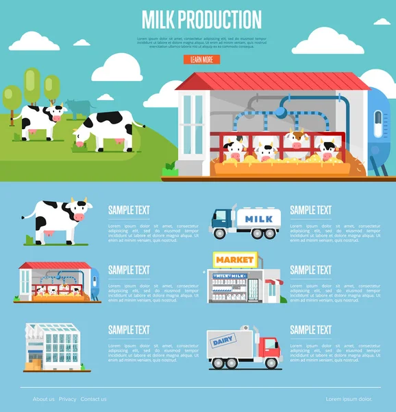 Infografiki produkcji mleka w płaskim stylu — Wektor stockowy