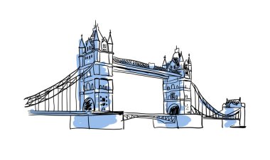 Londra Köprüsü 'nün eli izole edilmiş bir ikon çizdi. İngiliz kültür unsuru, vatansever vektör illüstrasyonu.