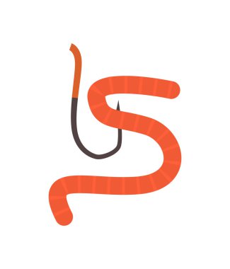 Düz stil solucanlı balık kancası. Yakalama ve hobi, spor ekipmanları vektör çizimi beyaz arka planda izole.