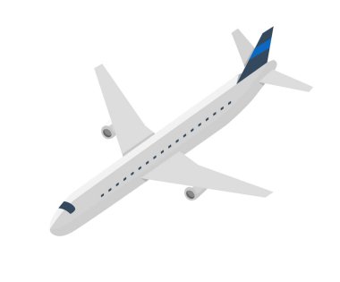 Yolcu jet uçağı ikonu izole etti. Beyaz arka planda izole edilmiş modern uçak vektör çizimi.