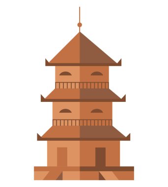 Antik kule izole ikonu. Antik mimari, ortaçağ binası, eski tapınak, Asyalı pagoda vektör çizimi.