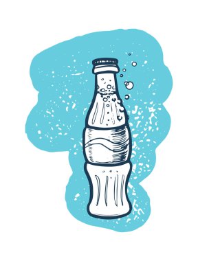 Kola şişesi elle çizilmiş ikon. Fast food restoranının menü taslağı, beyaz arka planda izole edilmiş klasik vektör illüstrasyonu.