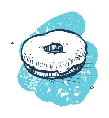 El yapımı simgeli donut. Fast food restoranının menü taslağı, beyaz arka planda izole edilmiş klasik vektör illüstrasyonu.