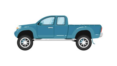 Modern kamyonet beyaz arka planda izole edilmiş vektör çizimi. off road 4x4 otomatik araç, SUV araba, düz tasarım şehir ulaşımı