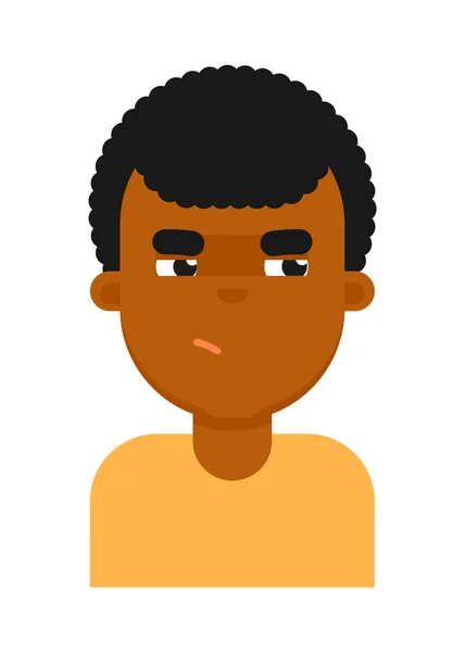 Siyah Çocuk Avatarın Sinsi Yüz Ifadesi Genç Afrikalı Erkek Yüzü — Stok Vektör