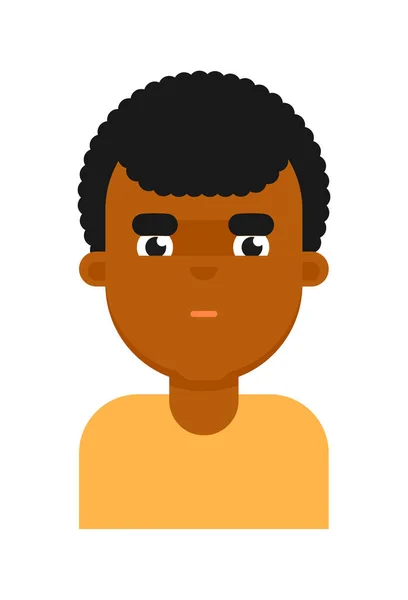 Siyah Çocuk Avatarın Düşünceli Yüz Ifadesi Genç Afrikalı Erkek Yüzü — Stok Vektör