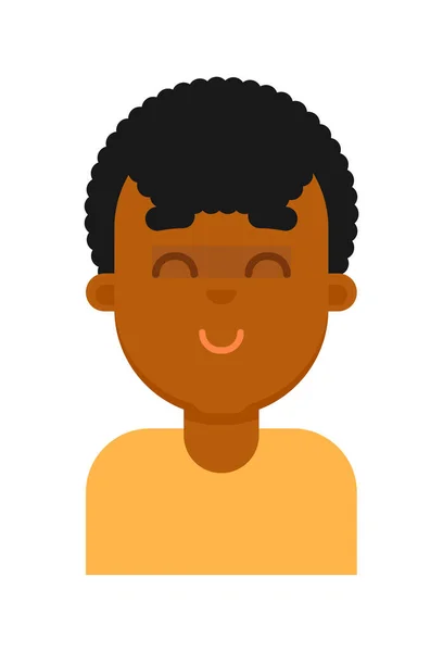 满意的黑人男孩神通面部表情 年轻的非洲男人的脸 人们的情感图标 情感向量图以白色背景隔离 — 图库矢量图片
