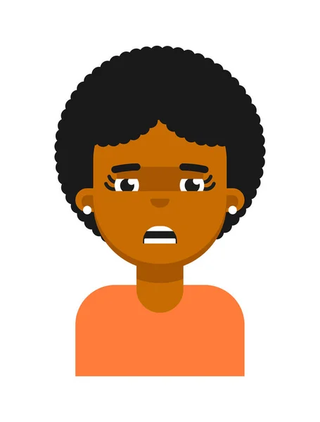 Siyah Kız Avatarın Yorgun Yüz Ifadesi Genç Afrikalı Kadın Yüzü — Stok Vektör
