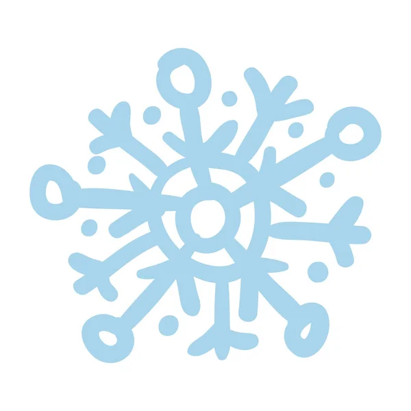 Niebieski Płatek Śniegu Ręcznie Rysowane Ikona Izolowane Białym Tle Wektor — Wektor stockowy