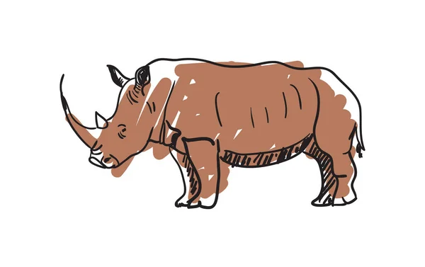 犀牛手绘图标孤立在白色背景矢量插图 非洲野生动物象形文字 动物园草图标志 — 图库矢量图片