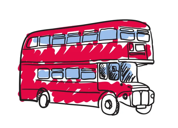Mão Ônibus Vermelho Britânico Desenhado Ícone Isolado Elemento Cultura Inglesa — Vetor de Stock