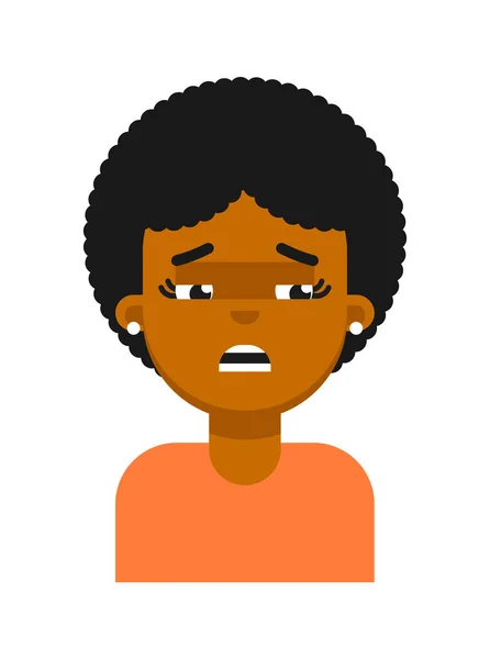 Siyah Kız Avatarın Üzgün Yüz Ifadesi Genç Afrikalı Kadın Yüzü — Stok Vektör
