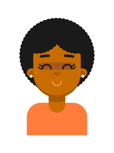 Удовлетворенное Выражение Лица Черной Девушки Аватар Лицо Молодой Африканки Икона — стоковый вектор