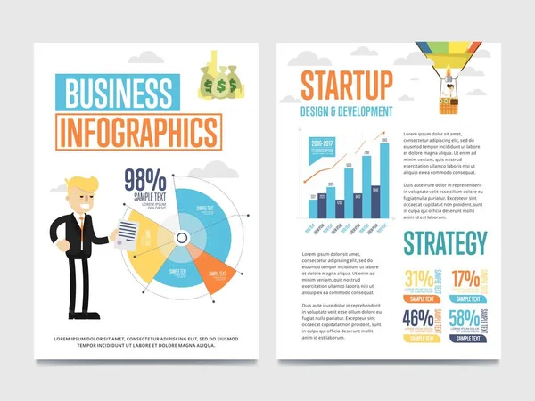 Business Infographics Banner Set Chart Businessman Vector Illustration Abstract Data — Stock Vector