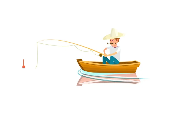 Icône Pêche Avec Pêcheur Bateau Sur Lac Illustration Vectorielle Activité — Image vectorielle