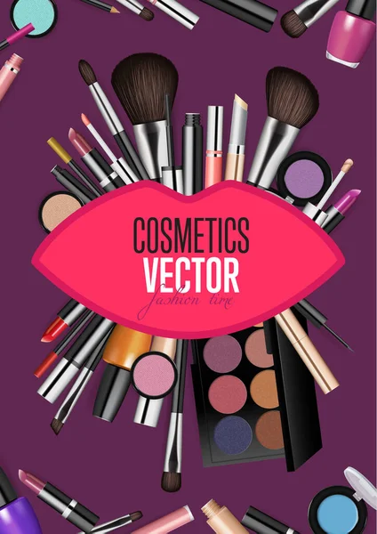 Moderno Concetto Accessori Cosmetici Diversi Strumenti Illustrazioni Vettoriali Trucco Professionale — Vettoriale Stock