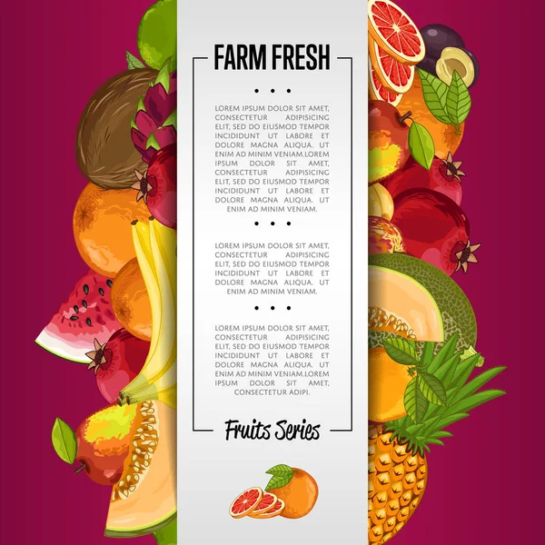 Poster Vektorillustration Für Frisches Bio Obst Naturprodukt Saftige Früchte Leckere — Stockvektor