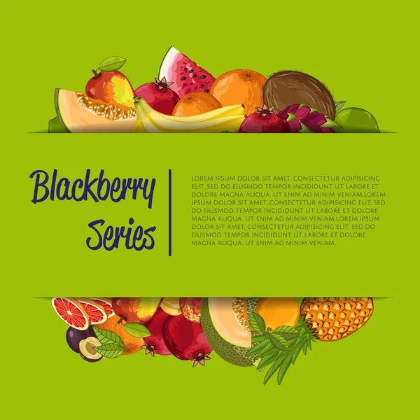 Illustrazione Poster Frutta Biologica Fresca Prodotto Naturale Frutta Succosa Nutrizione — Vettoriale Stock