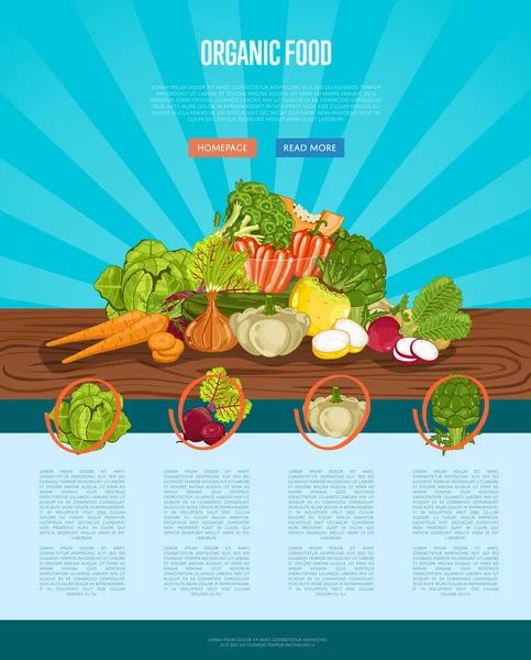 Banner Alimentos Agrícolas Orgánicos Con Vegetales Ilustración Vectores Mesa Madera — Vector de stock