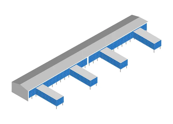 Ícone Isométrico Com Construção Armazém Portuário Ilustração Vetor Transporte Global — Vetor de Stock