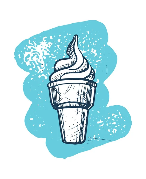 冰淇淋锥形手绘图标 快餐馆菜单草图 白色背景中孤立的老式矢量图解 — 图库矢量图片