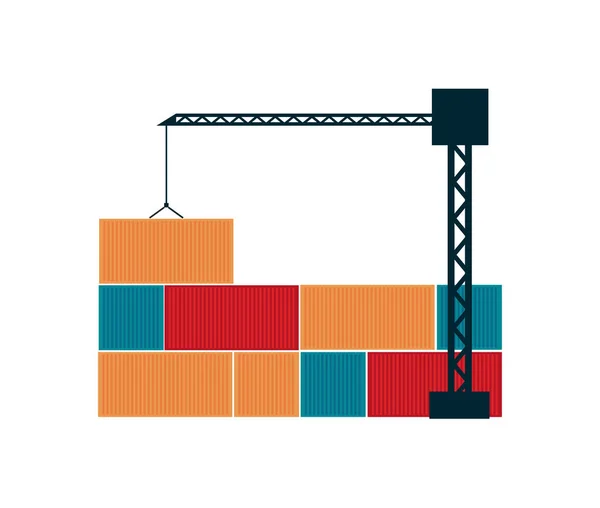 タワークレーンや貨物コンテナとグローバル配送アイコン 白い背景に隔離された世界的な配信サービスベクトルイラスト — ストックベクタ