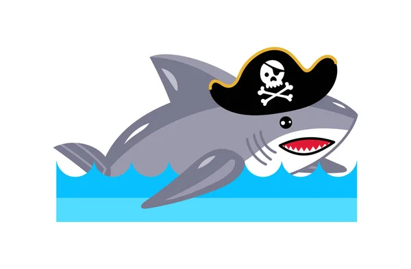 Hai Mit Piratenhut Symbol Kinder Zeichnung Von Piraten Konzept Vektor — Stockvektor