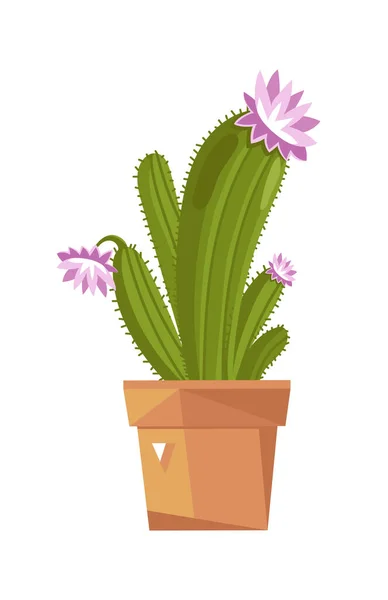 Mignon Cactus Pot Icône Isolée Plantes Intérieur Plante Intérieur Décoration — Image vectorielle