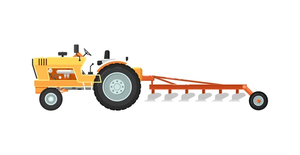 Tractor Con Equipo Arado Ilustración Vectorial Aislada Maquinaria Agrícola Industrial — Vector de stock