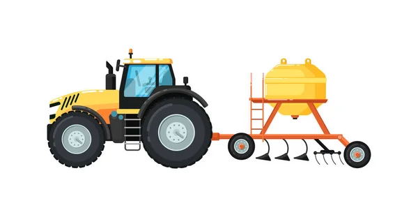 Tractor Met Zaaimachine Geïsoleerde Vector Illustratie Landelijke Industriële Landbouwmachines Commercieel — Stockvector