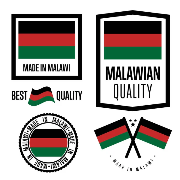 Malawi Minőségi Izolált Címke Készlet Áruk Számára Exportbélyegző Malawian Lobogó — Stock Vector