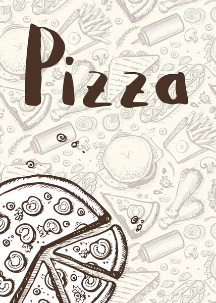 Pizza Affiche Vintage Dessinée Main Illustration Vectorielle Carte Menu Restaurant — Image vectorielle