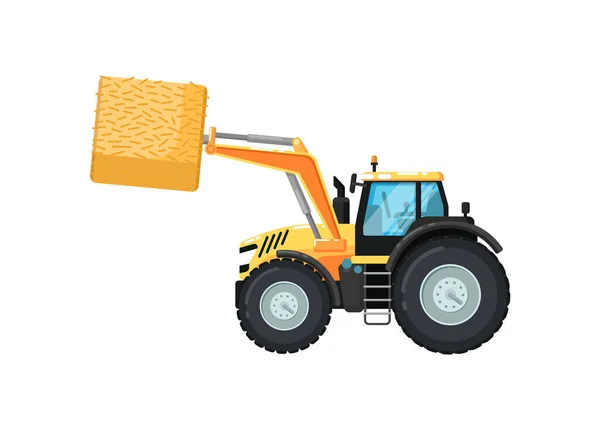 Mezőgazdasági Traktor Széna Rakodó Izolált Vektor Illusztráció Vidéki Ipari Mezőgazdasági — Stock Vector
