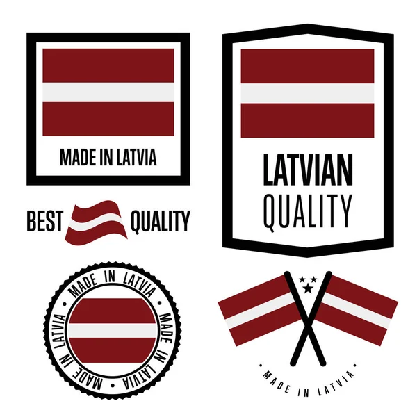Lettonia Etichetta Qualità Isolata Merci Timbro Esportazione Con Bandiera Lettone — Vettoriale Stock