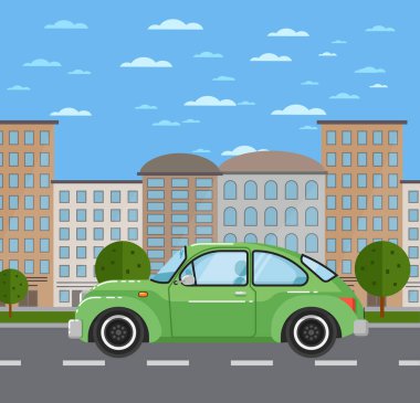 Şehir manzarasında klasik retro araba.