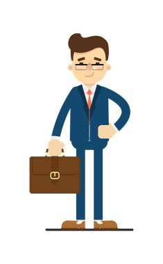 Mutlu iş adamı deri evrak çantası tutar.