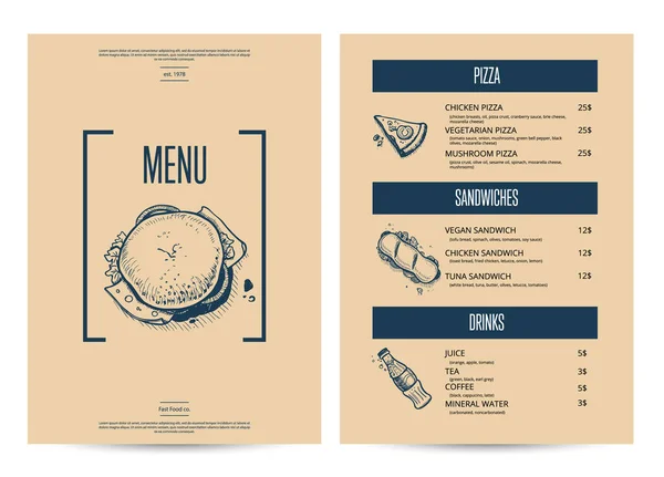 Restaurante menú de comida rápida en estilo retro — Archivo Imágenes Vectoriales