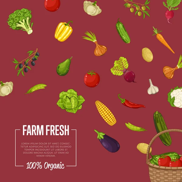 Bannière alimentaire de ferme fraîche avec légumes — Image vectorielle