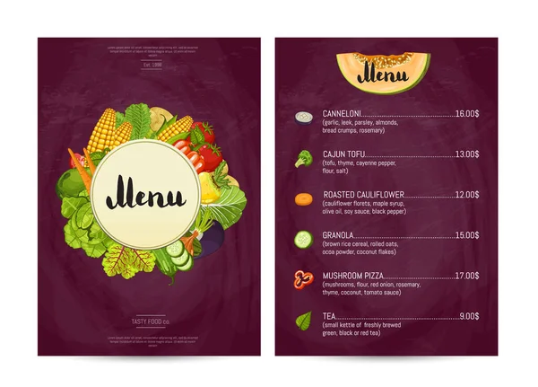 Projeto de menu de comida Vegan café — Vetor de Stock
