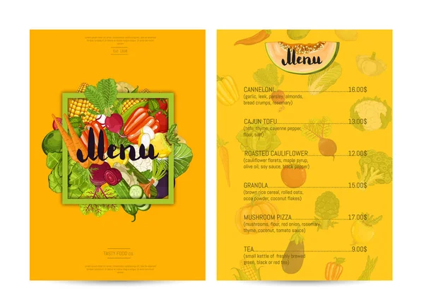 Diseño de menú de comida de restaurante vegetariano — Archivo Imágenes Vectoriales