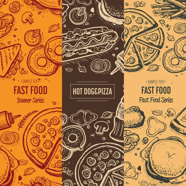 Fast food vintage hand getrokken menukaart set — Stockvector