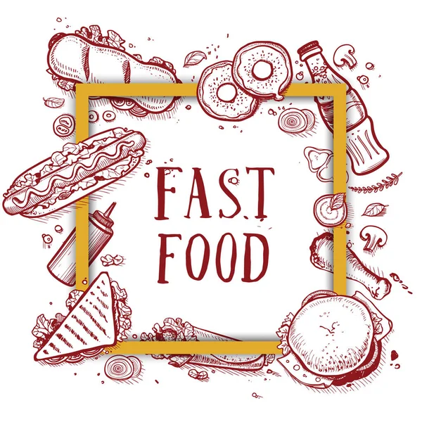 Fast food vintage met de hand getekend menu cover — Stockvector