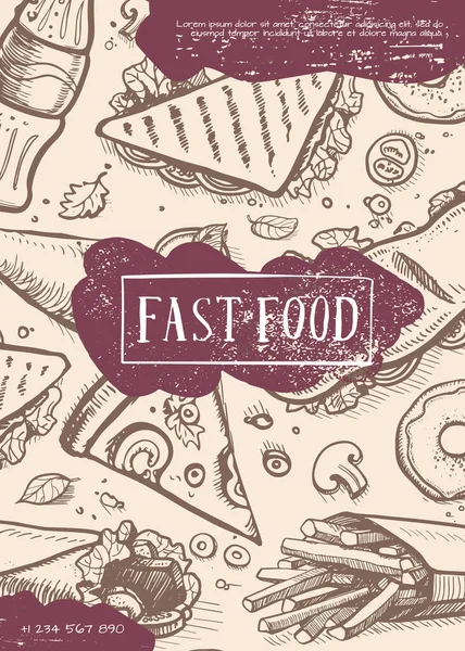 Fast food retro grunge reclame kaart — Stockvector