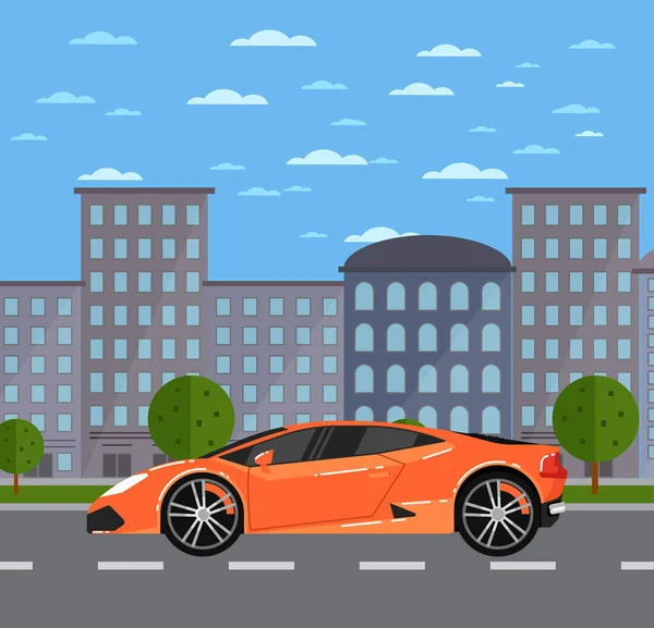 Coche deportivo de lujo en paisaje urbano — Vector de stock