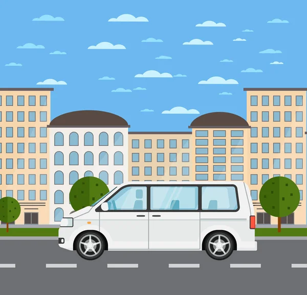 Σύγχρονο οικογενειακό minivan στο αστικό τοπίο — Διανυσματικό Αρχείο