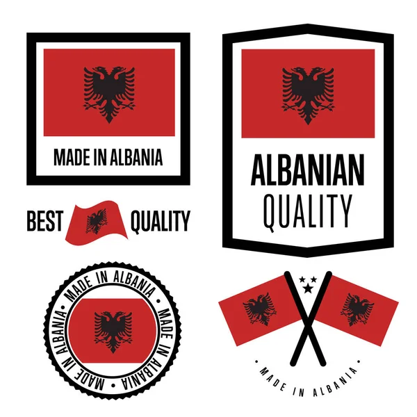 Albania conjunto de etiquetas de calidad para mercancías — Archivo Imágenes Vectoriales