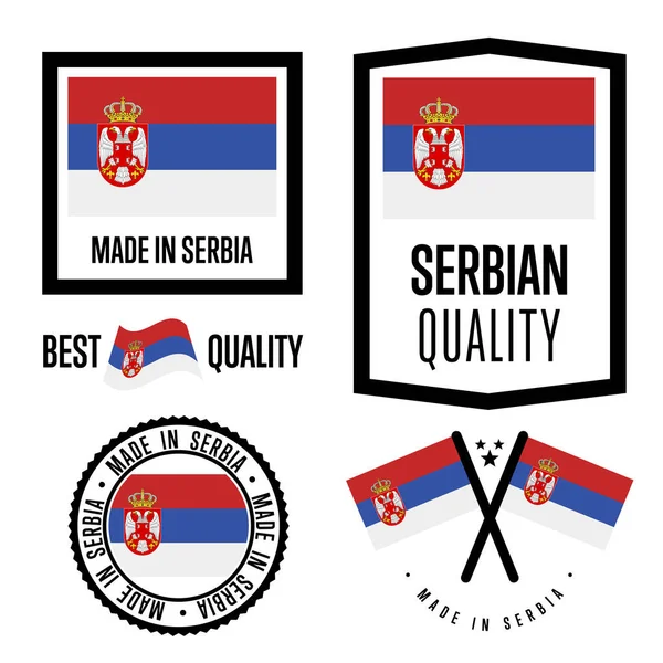 Serbia conjunto de etiquetas de calidad para mercancías — Archivo Imágenes Vectoriales